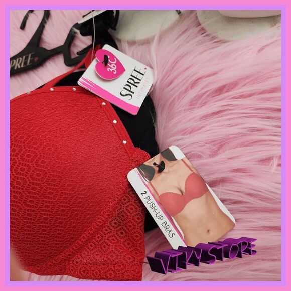 💕 NWT SPREE 2-Pack Push-Up Rhinestone Underwire Bra 36C #7187 💕 - Picture 4 of 6